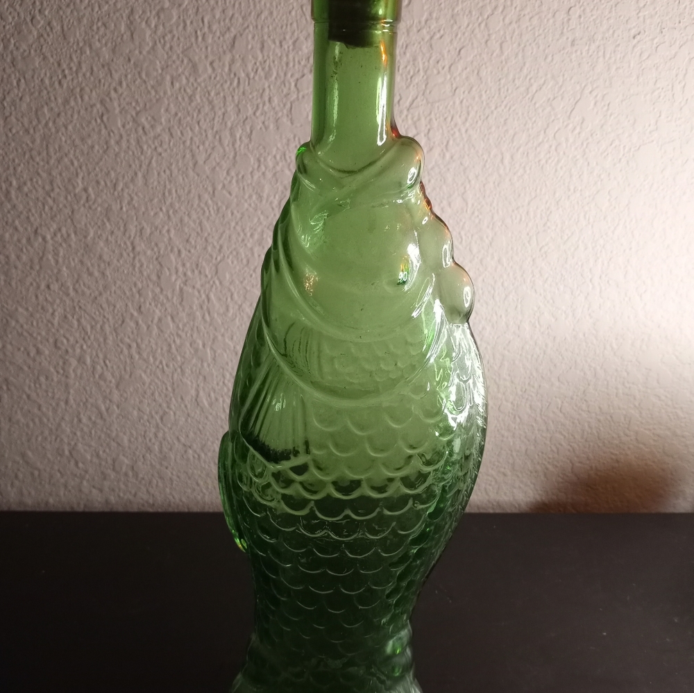 VTG 1960s Antinori Bianco Italy Green Art Glass 13" Fish Decanter.